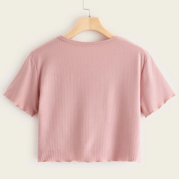 Pink Ribbed Button down Crop Top - Picture 7 of 9